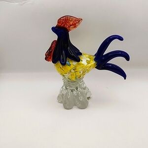 Art Glass Rooster Hand Blown Confetti Body 7" X 6.5"